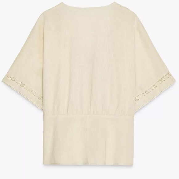 ZARA LINEN TOP WITH LACE DETAILS - Picture 7 of 8